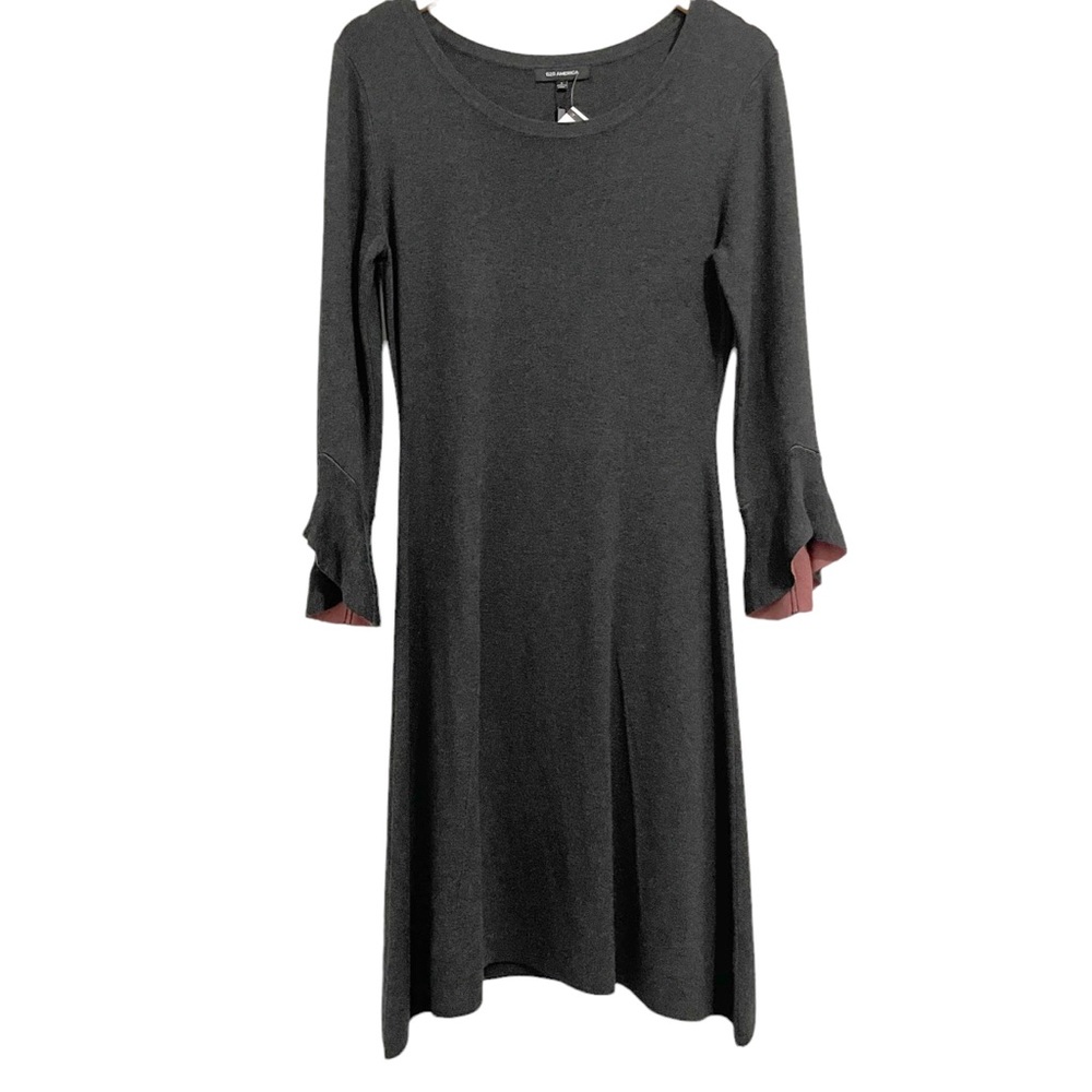525 America Sweater Dress Charcoal Pink Ruffle Sleeve NWT